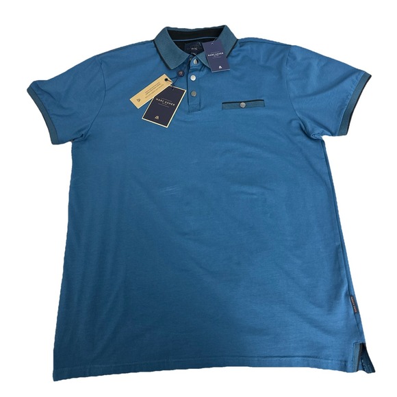 Marc Asher New York Shirt Men's L Blue Black Polo Snaps Short Sleeve Golf New - Picture 1 of 13